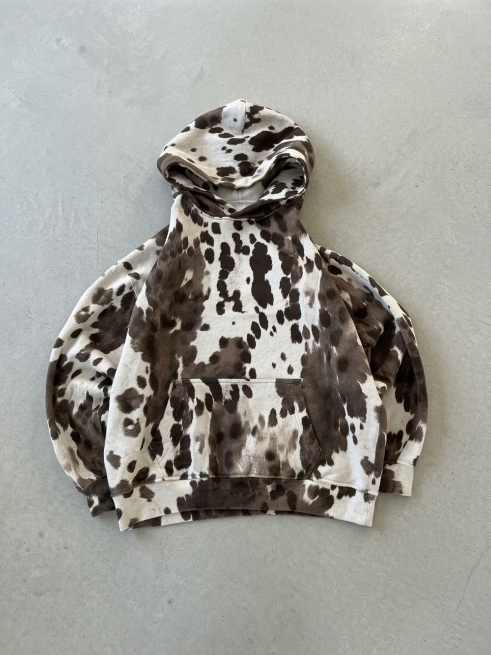 Abercrombie Men's Hooded Pullover Sweatshirt in Brown & White Cow Print